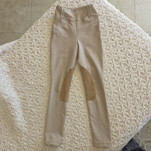 Girls Beige Equestrian Riding Leggings with Knee Patches